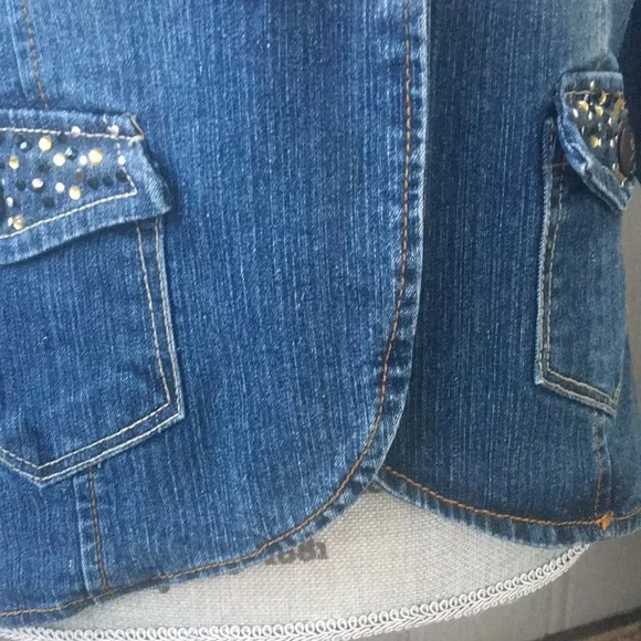 Denim jean vintage RL look Jacket button fitted glam blue boho - Picture 5 of 13